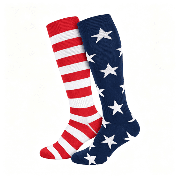 OQRKI American Flag Baseball Socks Patriotic Knee High over the Calf Athletic Socks for Baseball Softball Knee High Socks