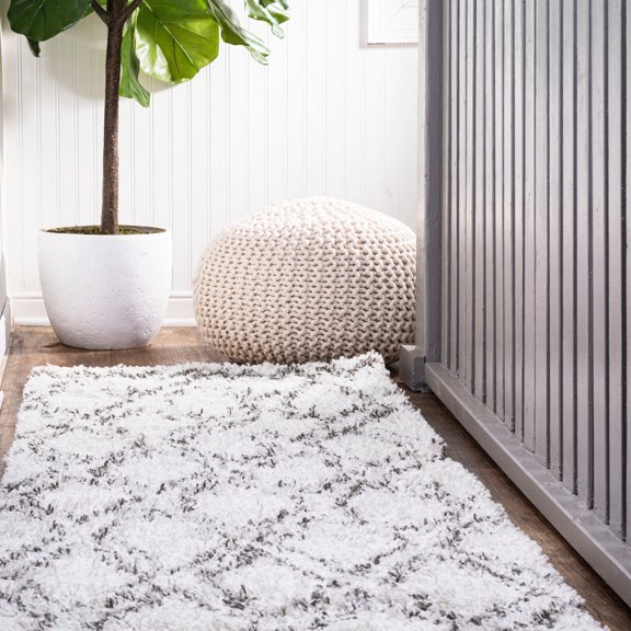JONATHAN Y LONDON SHAG 2 x 8 Runner Rug, Soller Diamond Trellis - Beige/Dark Gray, SHG103A-28
