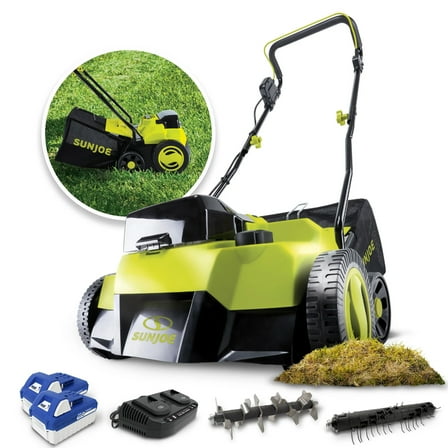 Open Box Sun Joe Cordless Scarifier & Dethatcher, Brushless Motor, 2 24V Batteries, 24V-X2-DTS15