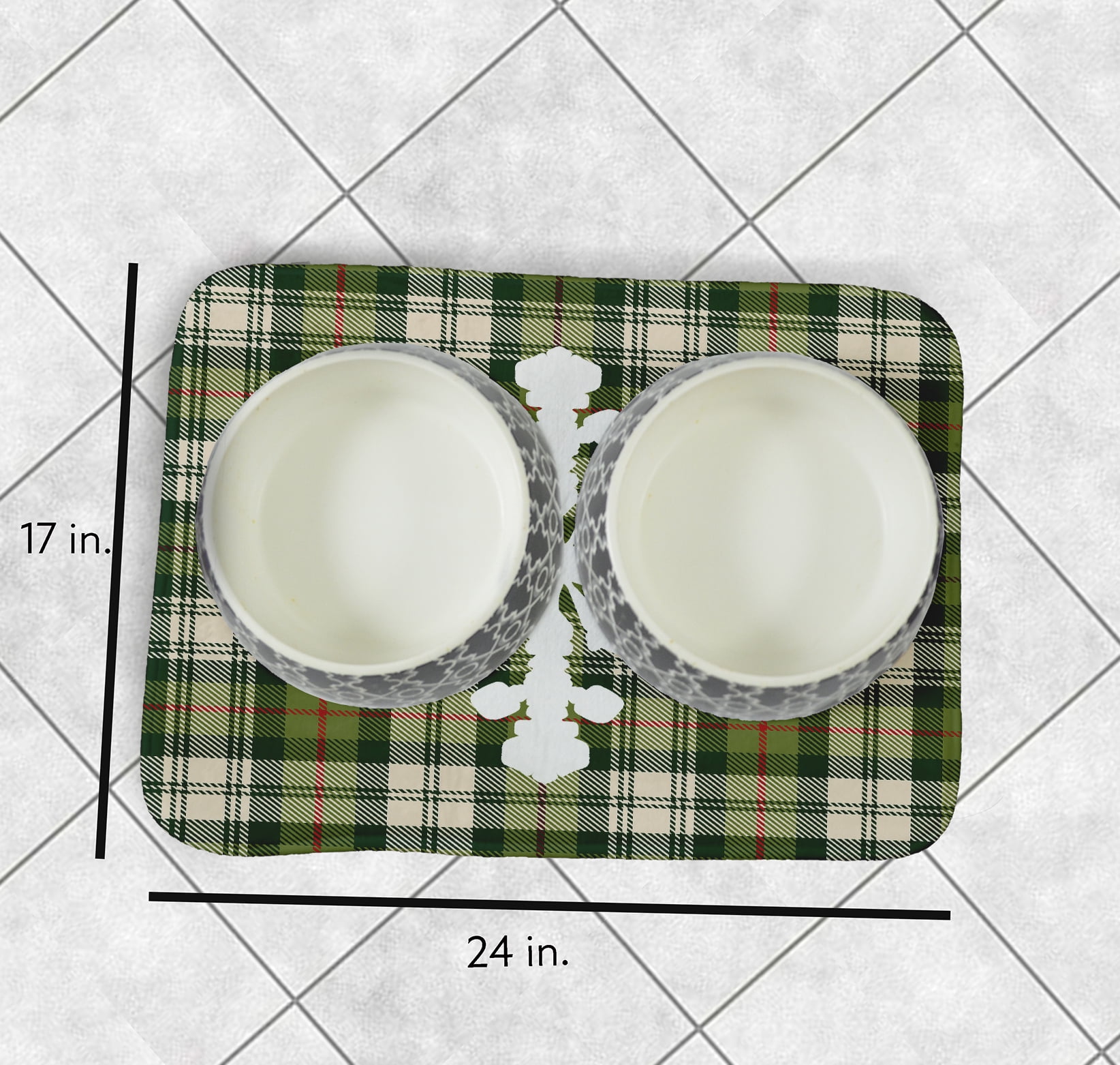 Simply Daisy Snow Flake on Plaid Pet Feeding Mat for Dogs and Cats