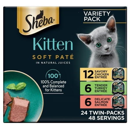 Sheba Perfect Portions Kitten Variety Flavors Pate Wet Cat Food, 2.6 oz Twin-Pack Trays (24 Pack)