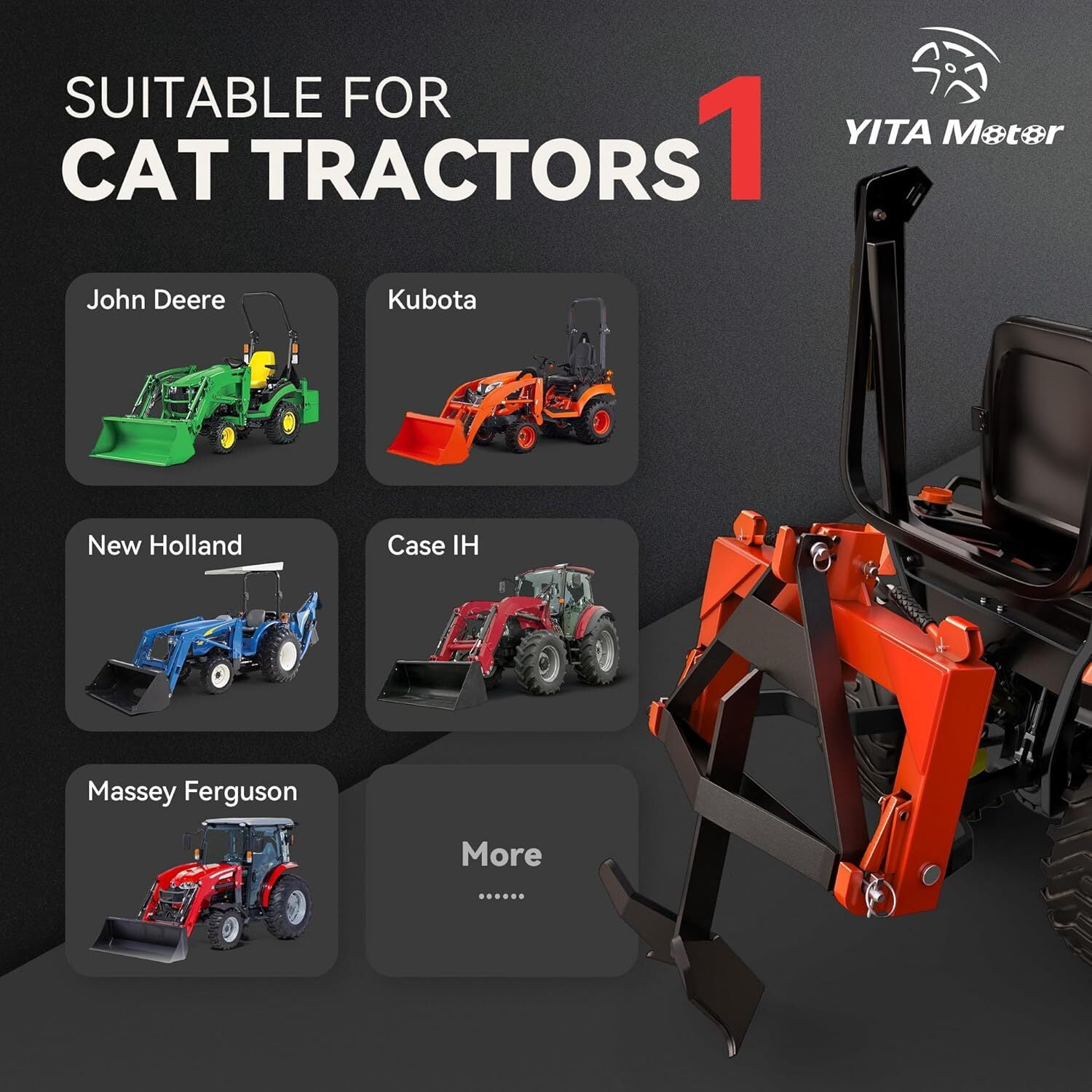 Dextrus Heavy Duty Category 1 Tractor 3 Point Quick Hitch, 3000 LBS Adjustable 5-Position Hook with Universal Adapter & 2 Inch Trailer Receiver, Orange