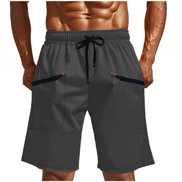 Dagugfen Mens Cargo Shorts Elastic Waist Drawstring Loose Outdoor Running Shorts with Zipper Pockets
