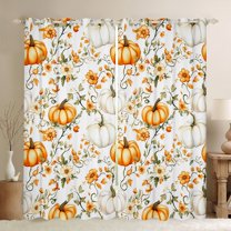 Manfei Teens Fall Pumpkin Black Out Curtains, Happy Autumn Curtains Pack of 2 (42x63 Each), Retro French Style Flower Bedroom Curtains, Curtains Blackout Bedroom Decor