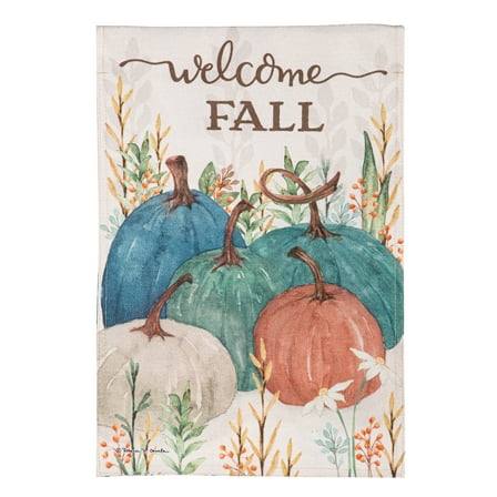 Evergreen Welcome Fall Pumpkins Burlap Garden Flag 12 x 18 Inches Indoor Outdoor Decor