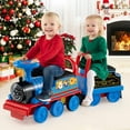 thumbnail image 2 of OLAKIDS 6V 2-Seater Ride on Train with Carriage, Storage, Train Whistle, Music, Lights for 18 Months+, 2 of 4