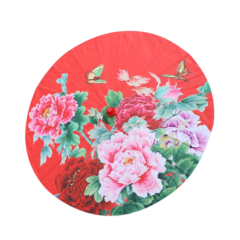 Chinese Silk Cloth Umbrella Classical Style Decorative Umbrella Oil Paper Umbrel Windproof Rain Sun and UV Resistant Portable Folding Compact Travel Umbrella