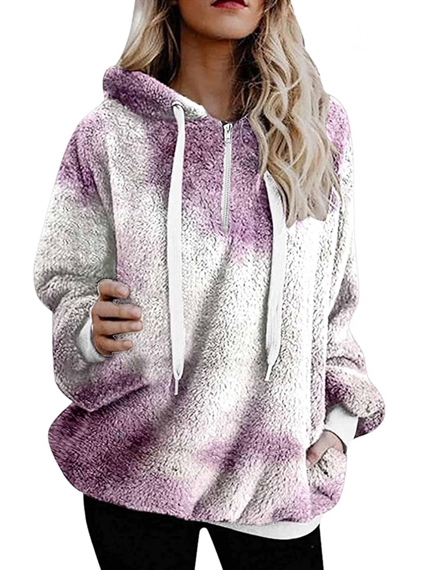 Womens Fuzzy Fleece Hooded Sweatshirts 