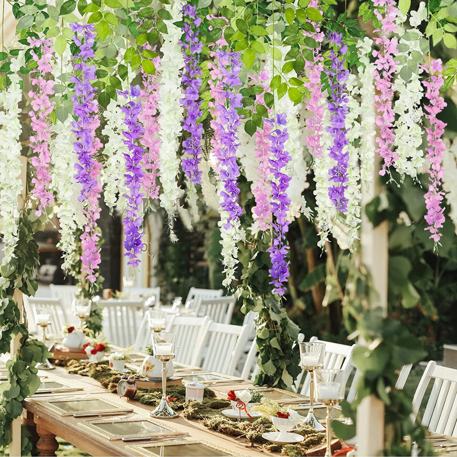 Bolivian Decoration Wisteria Purple Artificial Flowers Garland, Long  Hanging Silk Bush Flowers String for Wedding, Photo