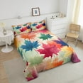 thumbnail image 3 of Boho Colorful Leaf Bedding Set,Watercolor Maple Leaf Comforter Set,Country Fall Autumn Leaves Quilt Bed Set Rainbow Nature Themed Bed Comforter Set 2Pcs, 3 of 5