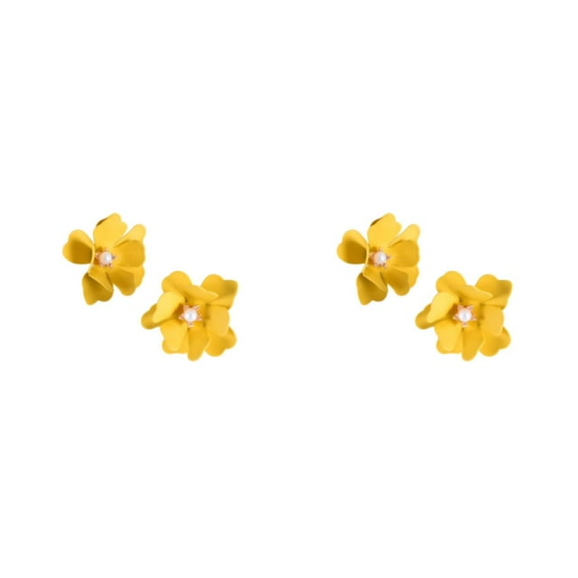 Destyer 2Pcs Boucles d'Oreilles Fleur Femelle Belle Mode Goujon Filles Cadeaux Jaune 2Set