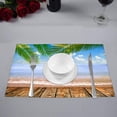 thumbnail image 2 of MKHERT Tropical Sea Beach with Palm Leaves Wooden Floor Placemats Table Mats for Dining Room Kitchen Table Decoration 12x18 inch,Set of 4, 2 of 4