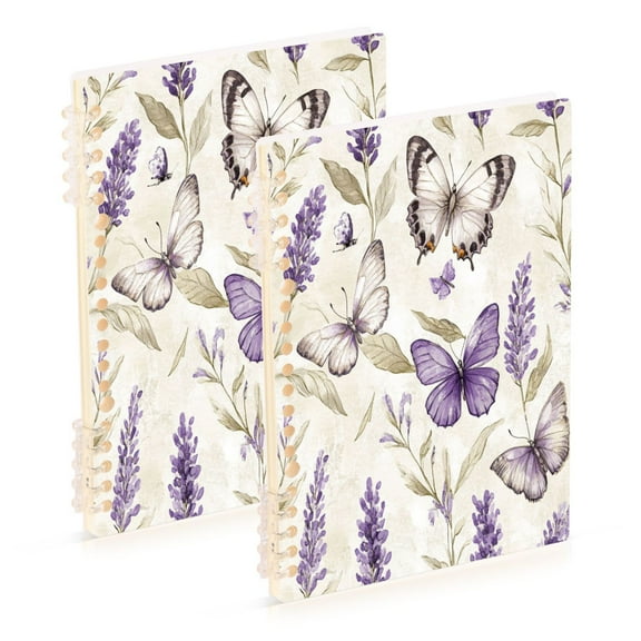 WOBOGO Purple Lavender and Butterfly Notebook College Horizontal Grid Paper Ink Spill Resistant Water Resistant Cover 8.3x5.7x0.4in