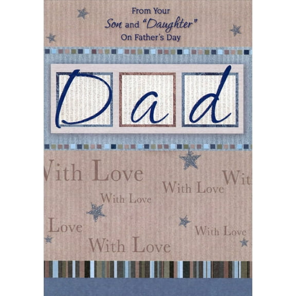Designer Greetings Dad in Sparkling Boxes with Blue and Brown Border Father's Day Card from Son and Daughter