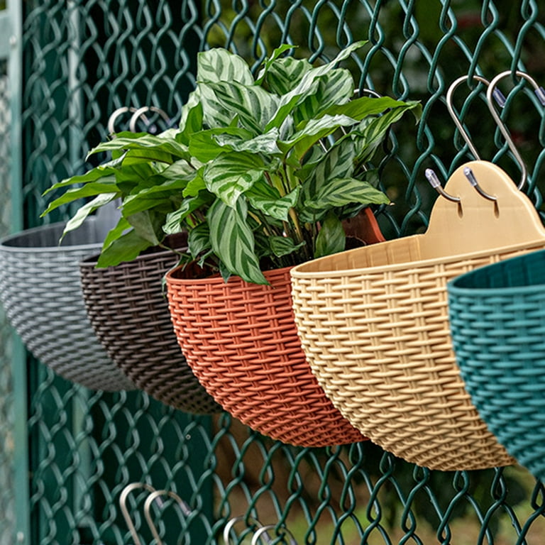 Ludlz Wall and Railing Hanging Planters for Indoor Plants with S Hooks,  Hanging Pots for Plants Outdoor, Half Round Plant Hanger for Fence, Large