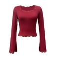 thumbnail image 4 of JAJAHO Womens Shirts Flare Long Sleeve Square Neck Tops Lace Trim Basic Girls Crop Tops Fashion Clothes 2026 Versatile Tops, 4 of 4