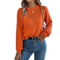thumbnail image 3 of Women'S Crochet Sweaters Crew Neck Long Sleeve Cute Hollow Out Cotton Pullover Knit Tops Orange Color M, 3 of 9