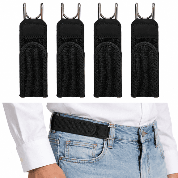 4 Pack No Buckle Elastic Stretch Belt for Men Women, Invisible Adjustable Belt for Jeans Pants, Side Belt Comfortable Buckle Free 2 Loop Belt