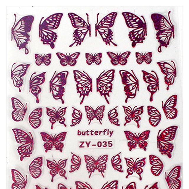 Etiqueta engomada del arte del clavo de la mariposa con la etiqueta engomada del clavo del laser del estampado en caliente 3D Decoración de la etiqueta engomada del clavo 3DRojo