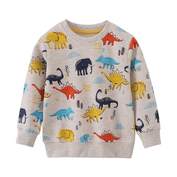 ZHOGXU Big Boys Girls Pullover Long Sleeve Round Neck Cartoon Print Soft Fashion Sweatshirt For Fall Winter Daily Wear Light Gray 100