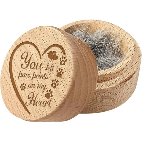 Wooden Pet Hair Keepsake Box Heart Pet Fur Memorial Box Dog Cat Hair Ashes Container Custom Pets Small Mini Memorial Urn Loss Sympathy Gift for Storing Pet Hair Teeth Nails Ashes 2x1.6in
