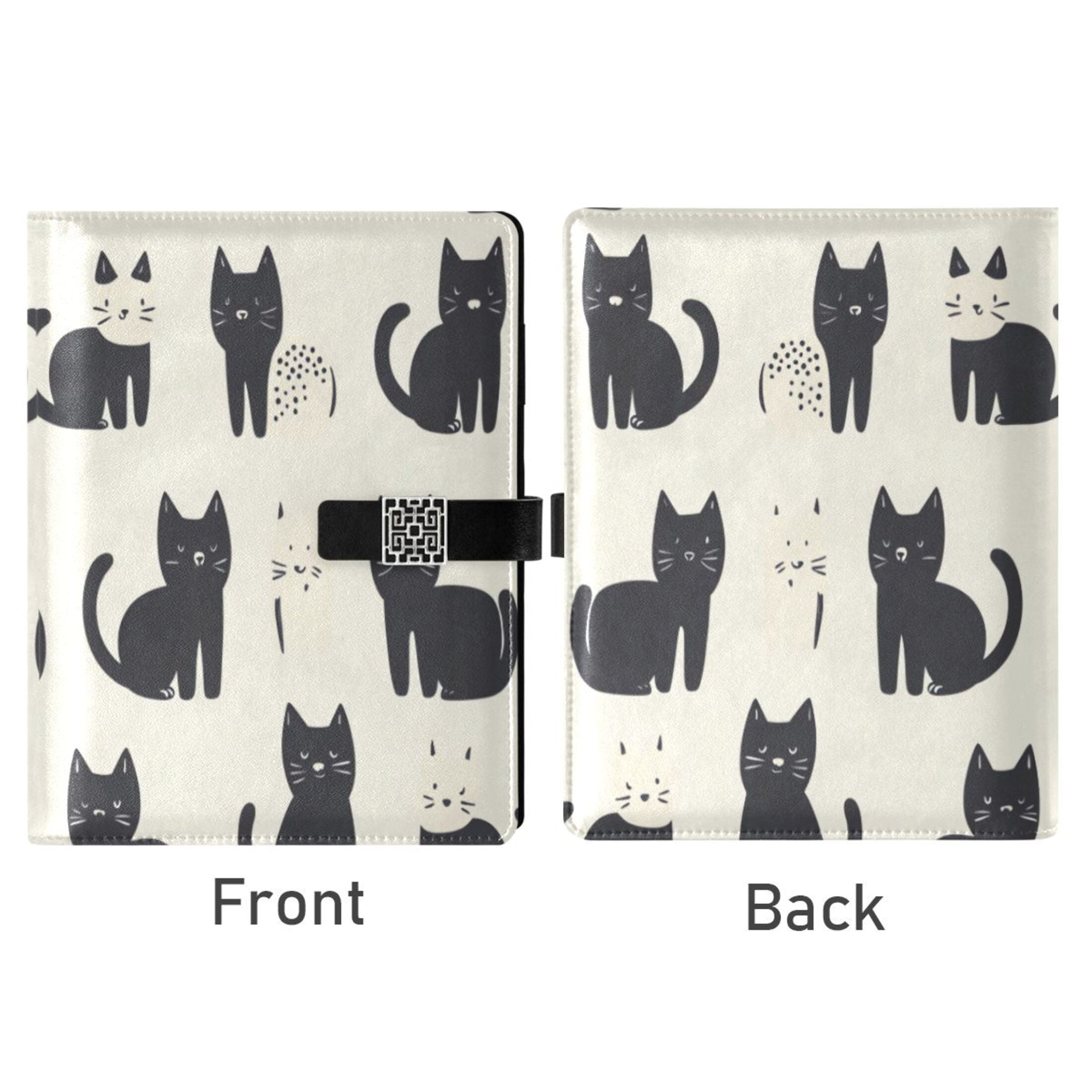 Leather Planner Leather Notebook Notebook Journal Binder Design Pen Pocket Design Convenient for Storage Cartoon Cute Black Cat