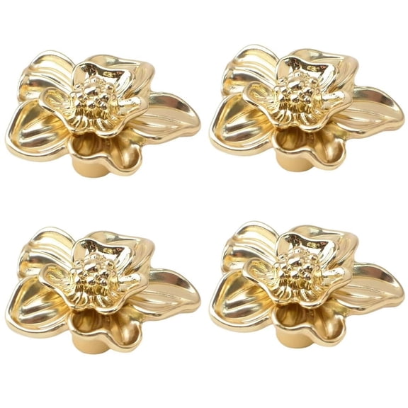 HDJNal 4PCS Retro Decorative Cabinet Knob, Flower Shape Dresser Knobs Petal Drawer Knobs Kitchen Handle for Cabinet Dresser Door Pulls Zinc Alloy Furniture Pulls,Golden