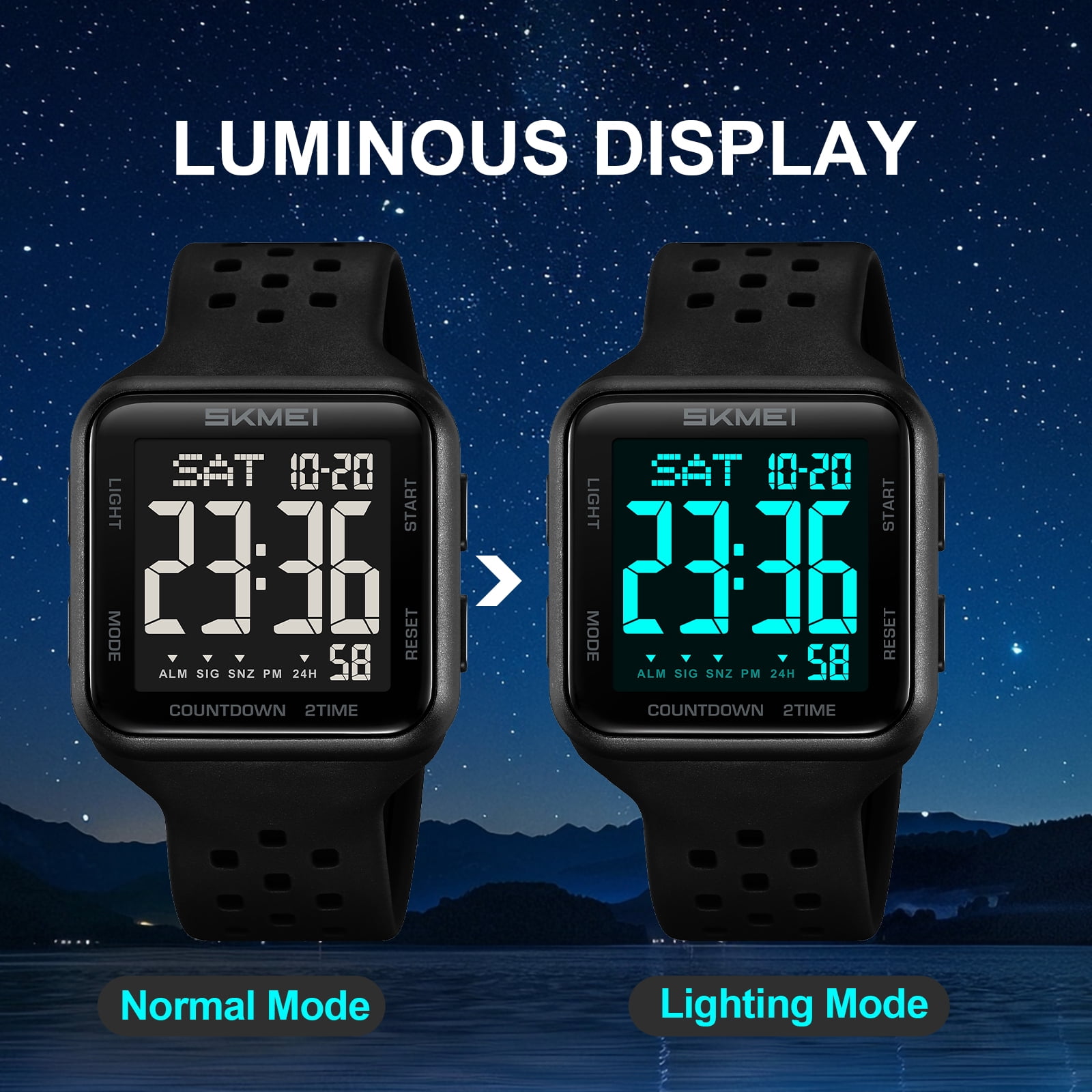 SKMEI Mens Watch Digital Outdoor Sports Waterproof Large Face Wrist Watches for men with LED Back Ligh/Alarm/Stopwatch