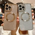 thumbnail image 6 of Compatible with iPhone 14 Pro Max Magnetic Glitter Case, Luxury Plating Cute Bling Clear Phone Case, Compatible with MagSafe for Women Girls with Camera Protector Back Cover - Silver, 6 of 9