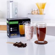 CnGlass Double Walled Glass Insulated Coffee Cups 13.5oz/400ml, Clear Cappuccino Cups Set of 2