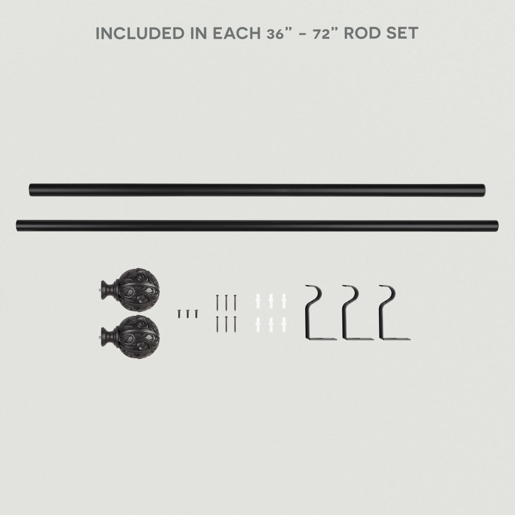 Exclusive Home Vulcan 1" Window Curtain Rod and Finial Set, Adjustable 36"-72", Matte Black