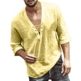 thumbnail image 2 of Yaoyar Men's Fashion Cotton Linen Shirts Half Sleeve V-Neck Drawstring Tie Front Yoga T-Shirt African Summer Beach Tops, 2 of 5