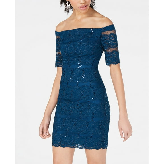 Teeze Me Juniors Off The Shoulder Lace Bodycon Dress Size 11/12 Color Teal