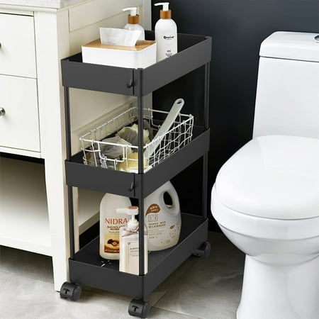 Aojia Slim Storage Cart 3 Tier Bathroom Organizer Slide Out Mobile Shelving Unit With Casters Wheels For Kitchen Laundry Narrow Places Canada Aojia Slim Storage Cart 3 Tier, Slim Bathroom Storage Cart