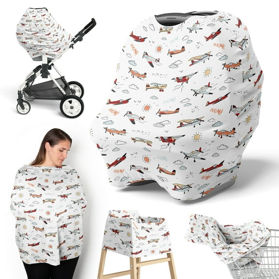 Sweet Jojo Designs Airplane Red and Blue Boy Multi Use Baby Car Seat and Nursing Cover