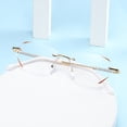 thumbnail image 2 of Gafas antienvejecimiento con luz azul perforada sin marco con borde de diamante para mujer, gafas planas para miopía, 2 of 5