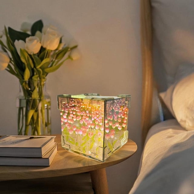 Paquete de Material de luz nocturna de tulipán DIY perfecl lámpara de mesa con espejo romántico efecto mar de flores 21 flores rosadas