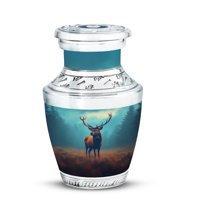 JAGASY Deer Miniature Urn for Mother - Sky Blue Small Urn for Ashes Adult Male - Forest Trees Decorative Funeral Urns for Parents - Keepsake Cremation Urns for Mom & Dad - (3 Inch)