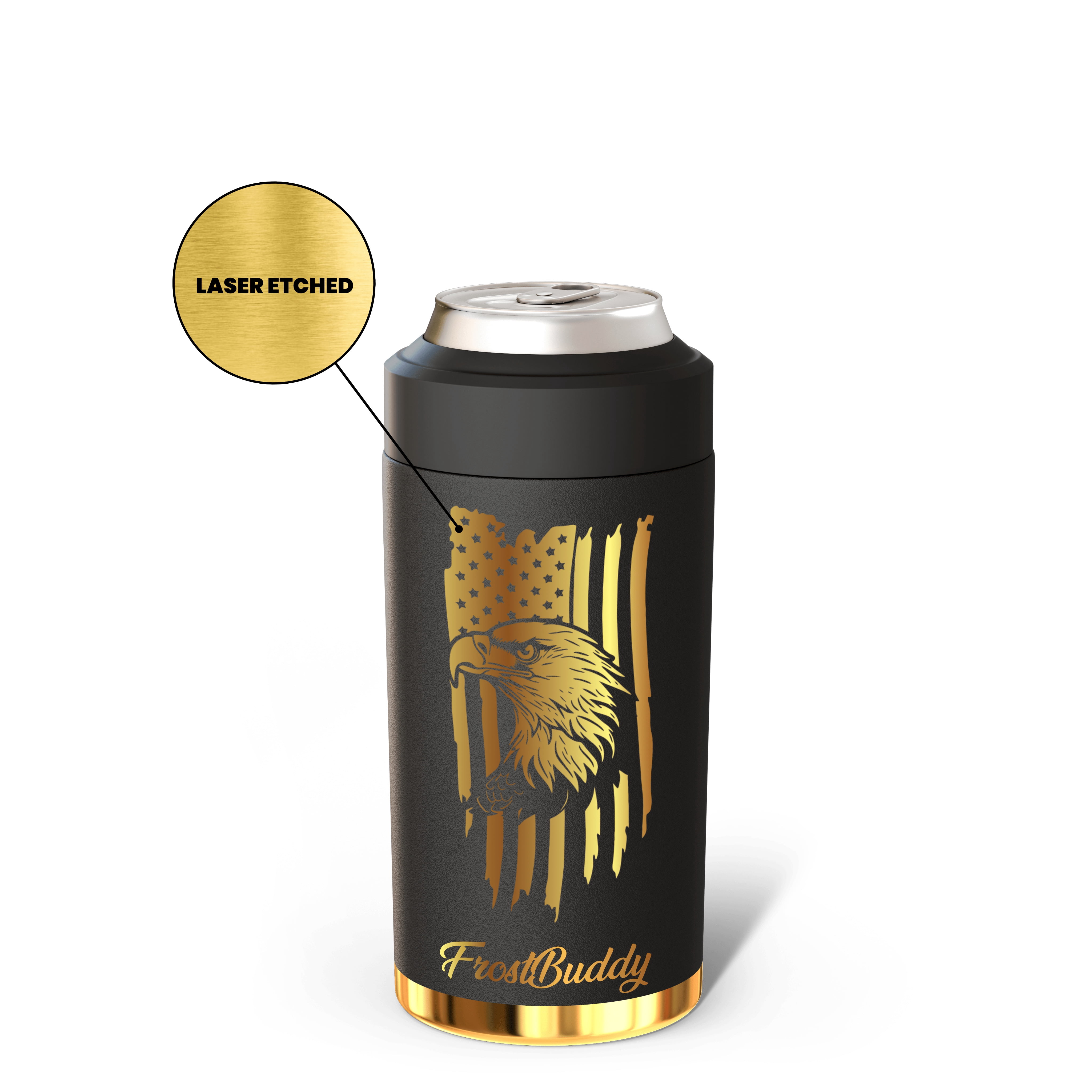 Frost Buddy Universal Can Cooler - Fits all - Stainless Steel Can Cooler for 12 oz & 16 oz Regular or Slim Cans & Bottles - Stainless Steel