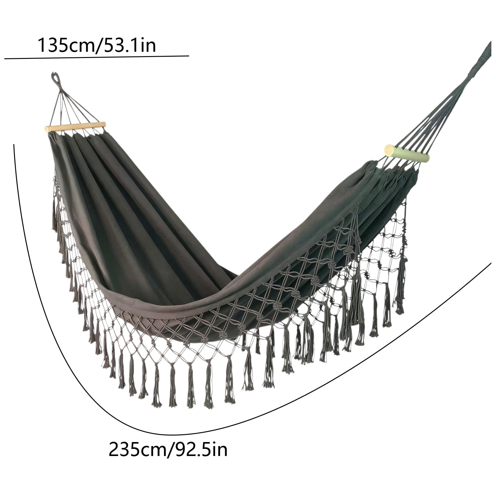 Double Camping Hammock, Anti Tip Fringe Tassel Canvas Bed, Heavy Duty Outdoor Swing, Portable Garden Hammock for Backyard Patio Porch Home Travel Use