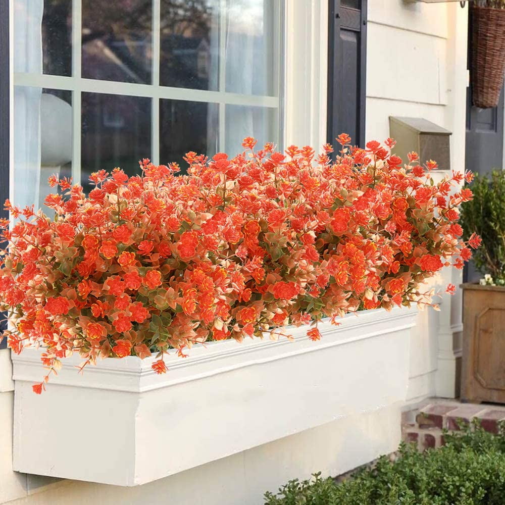 Sinhoon 24 Bundles Outdoor Artificial Flowers UV Resistant Fake Boxwood Plants, Faux Plastic Greenery for Indoor Outside Plants Garden Home Decor (Multi)