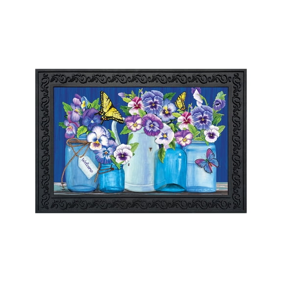 Briarwood Lane Doormat 30x18 Indoor Outdoor Butterflies and Pansies Spring For Spring Doormat
