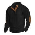thumbnail image 2 of Mens Sweatshirts Heavyweight Fleece Corduroy Casual Stand Collar Sweatshirt Mock Neck 1/4 Button Pullover Sweaters Black 2XL, 2 of 4