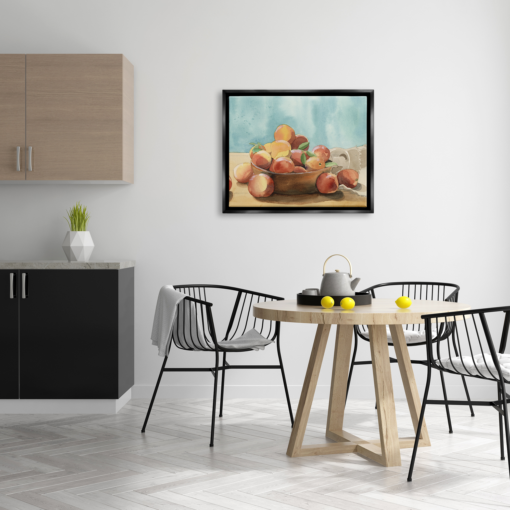 Stupell Industries Kitchen Peaches Still Life Food & Beverage Painting Black Floater Framed Canvas Art Print Wall Art, 31 x 25