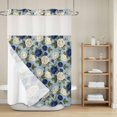 thumbnail image 6 of No Hook Shower Curtain with Snap in Liner, Pastoral Rose Vintage Floral Waterproof Fabric Bathroom Curtain Mesh Top Window, Retro Linen Watercolor Blue Shower Curtains 72x84in, 6 of 9