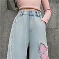 thumbnail image 3 of Kids Girls Cute Baggy Jeans Y2k for Women Girls Heart Butterfly Pants Aesthetic Streetwear Gothic Clothing Denim Wide Leg Pants Trousers (7-8 Years, Sky Blue), 3 of 7