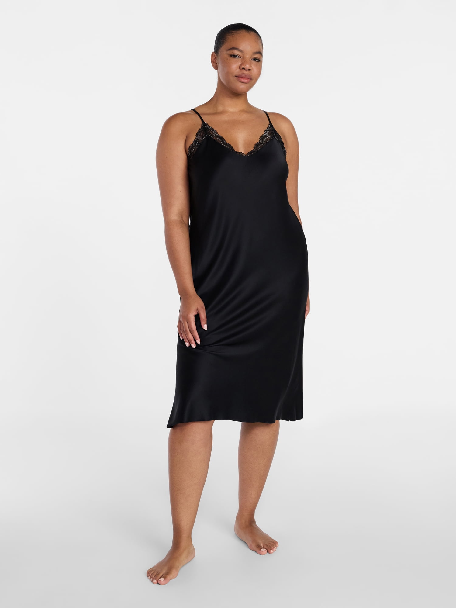 Joyspun Women’s Satin Midi Chemise, Sizes S-3X
