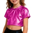 thumbnail image 4 of Huowey Shirt For Girls Shine Sequins Shirts Crop Top Short Sleeve Round Neck Carnival Performance Glitter Sequin Stretch Tee Dancewear Graphic Cotton Tee Top,Hot Pink,17-18 Years, 4 of 4