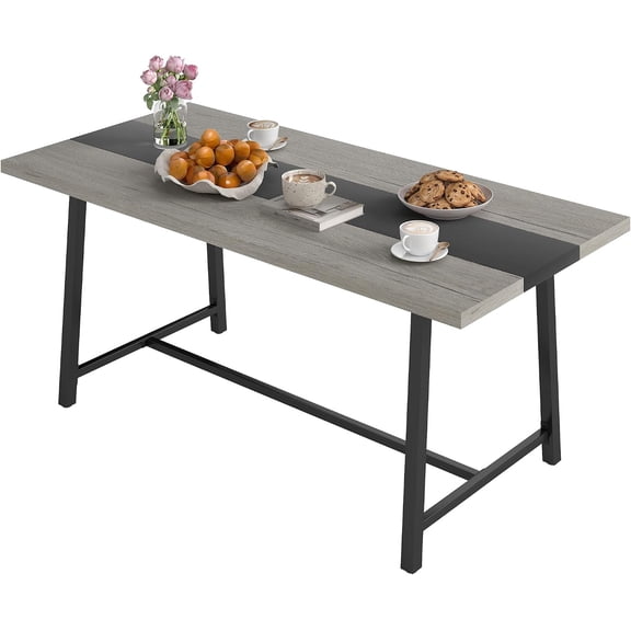 NeoNiches Industrial Dining Table for 8 People 70.9" Long Distressed Gray | Rectangular Kitchen Table, Large Tabletop, Steel Legs, for Dining Room