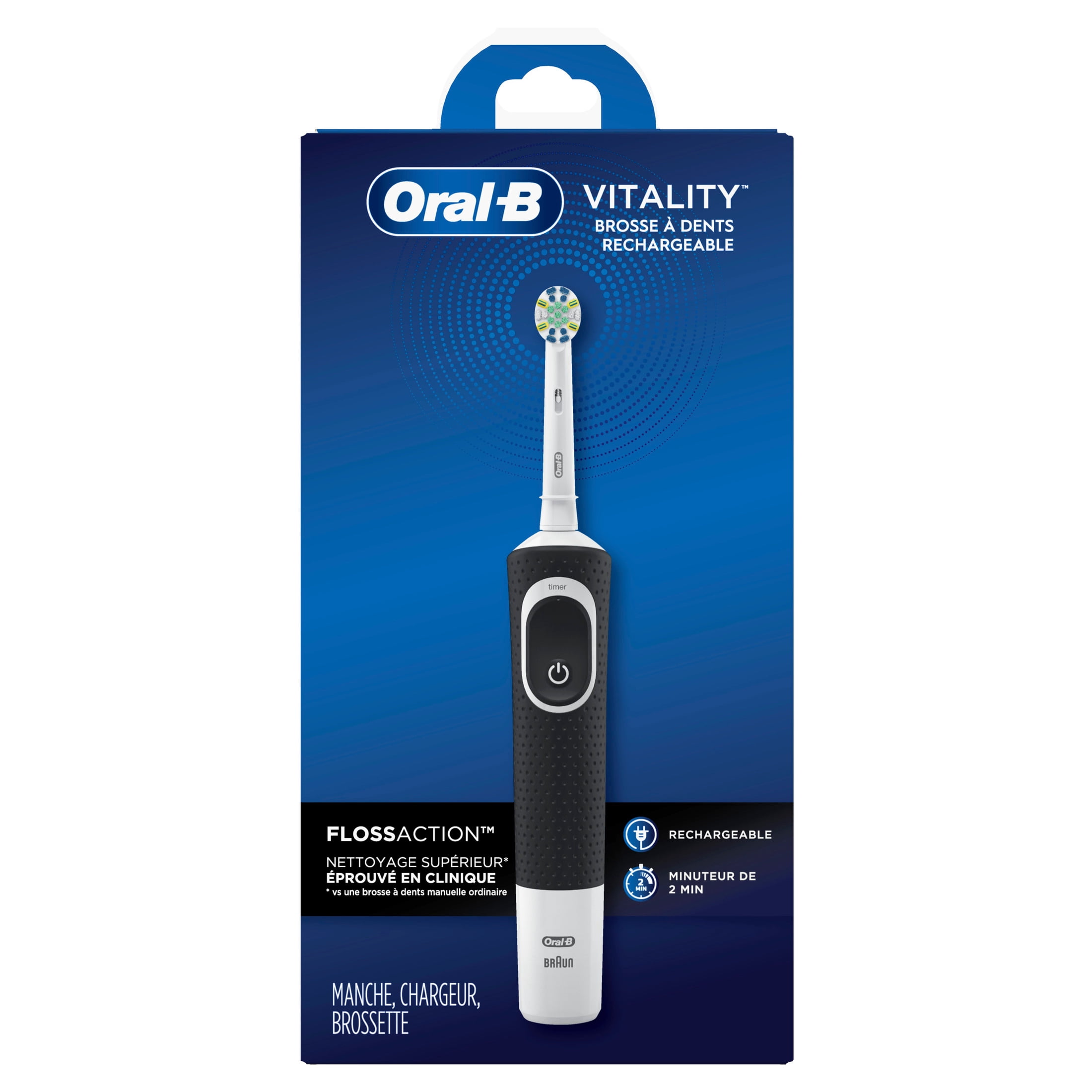 Oral‑B Floss, Vitality Floss Action Rechargeable Electric Toothbrush, Black, 1 Count, for Adults & Kids 3+